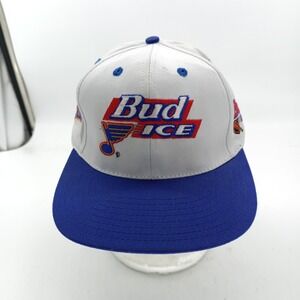 Vintage Bud Ice St Louis Blues Snapback Hat White Blue NHL Hockey Cap 90s #1
